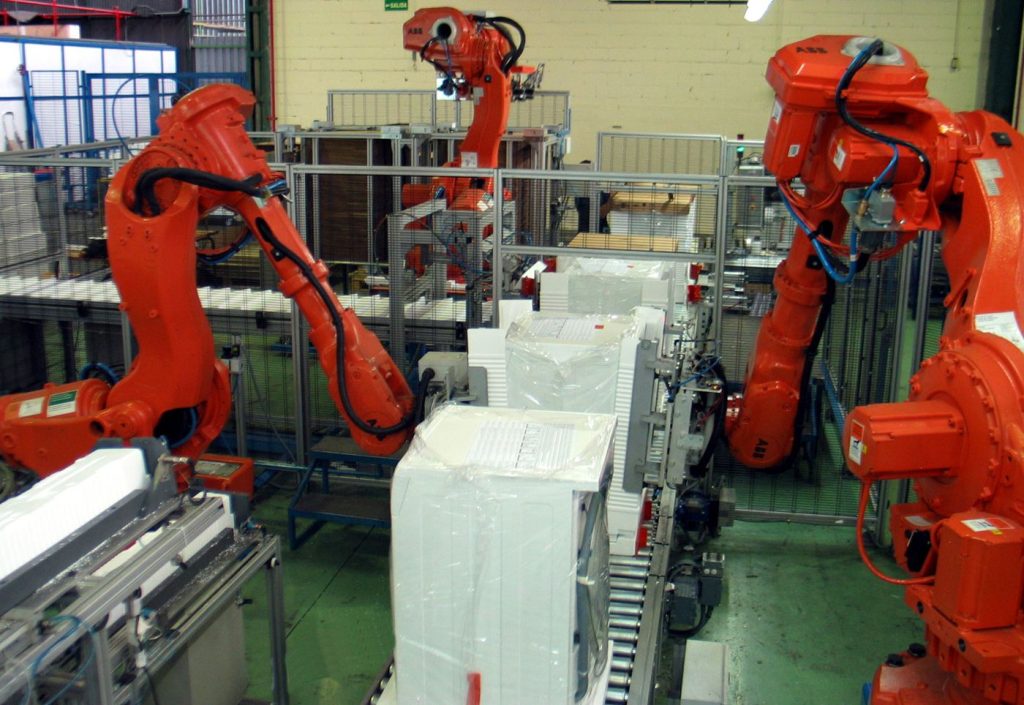 An industrial robot on a factory line